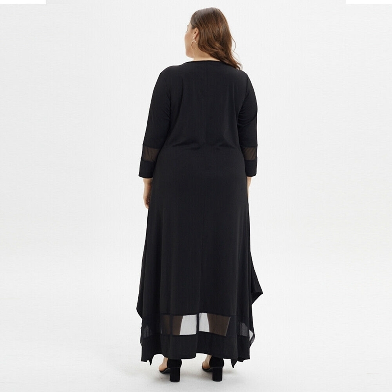 Plus size 4XL 5XL 7XL 8XL bust 132 large size women's dress autumn and winter round neck long sleeve loose stitching black robe 201008