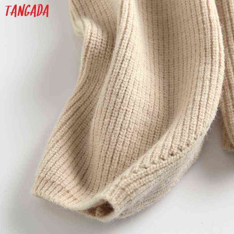 Tangada Women High Quality Elegant Woolen Knitted Sweater Jumper Winter Oversize Pullovers Chic Tops 6D108 211109