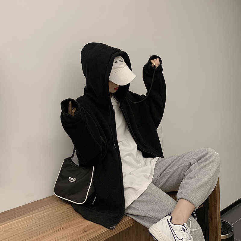 Women Jacket Blouses Sweatshirts Casual Couple Tops Thicken Gray Hoodie Long Sleeve Loose Simple Coat Veste Femme Bomber Jacket 211108