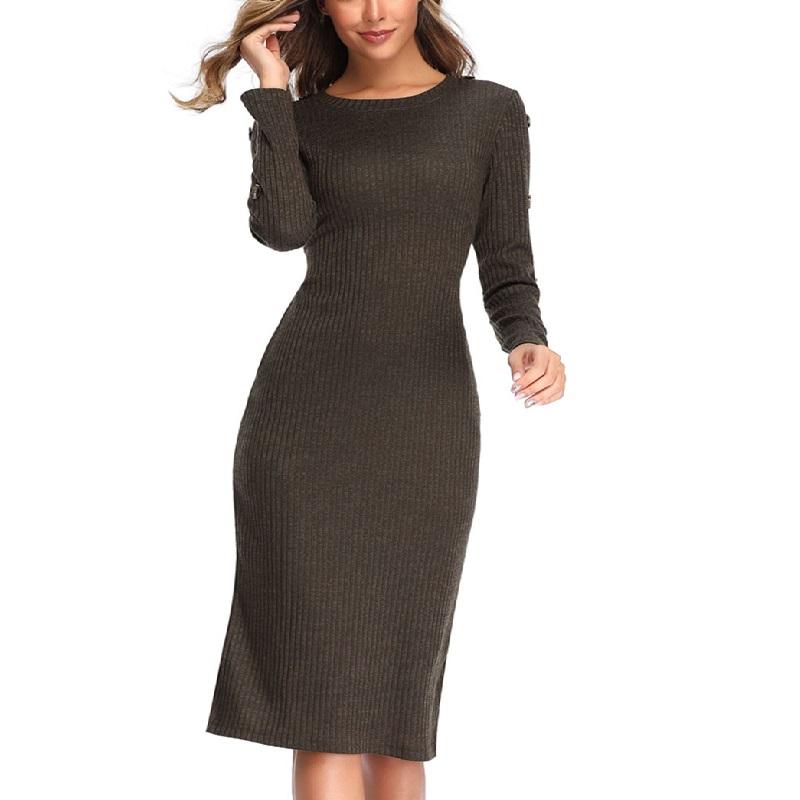 Casual Dresses Autumn Winter Women Plus Size Fashion O-Neck Solid Cuffs Button Slim Knitted For Larger One-Piece, Gray
Casual Dresses Autumn Winter Women Plus Size Fashion O-Neck Solid Cuffs Button Slim Knitted For Larger One-Piece, Gray