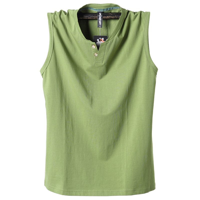 Pure Cotton Classic Tank Tops Men Sleeveless Tank Shirt Solid Color V-Neck Tees All-match Tees Button Sweatshirts Tank Men 5XL 210308