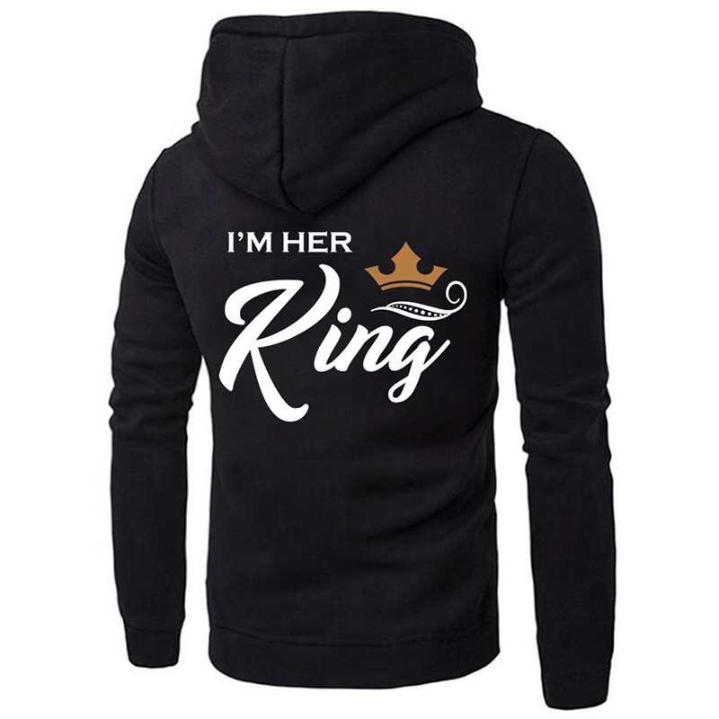 Her King His Queen Couple Hooded Print Sweatshirt Casual Letter Long Sleeve Winter Women Hoodies Cute Hoody 201217