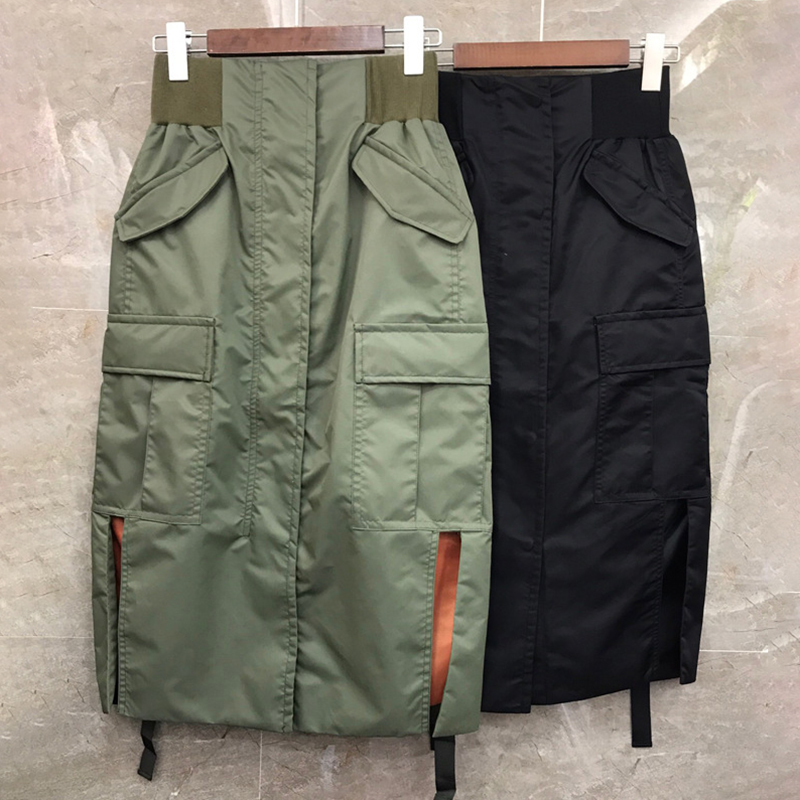 GALCAUR Straight Skirt For Women High Waist Patchwork Pockets Hit Color Loose High Street Skirts Female Autumn Clothing New 210309