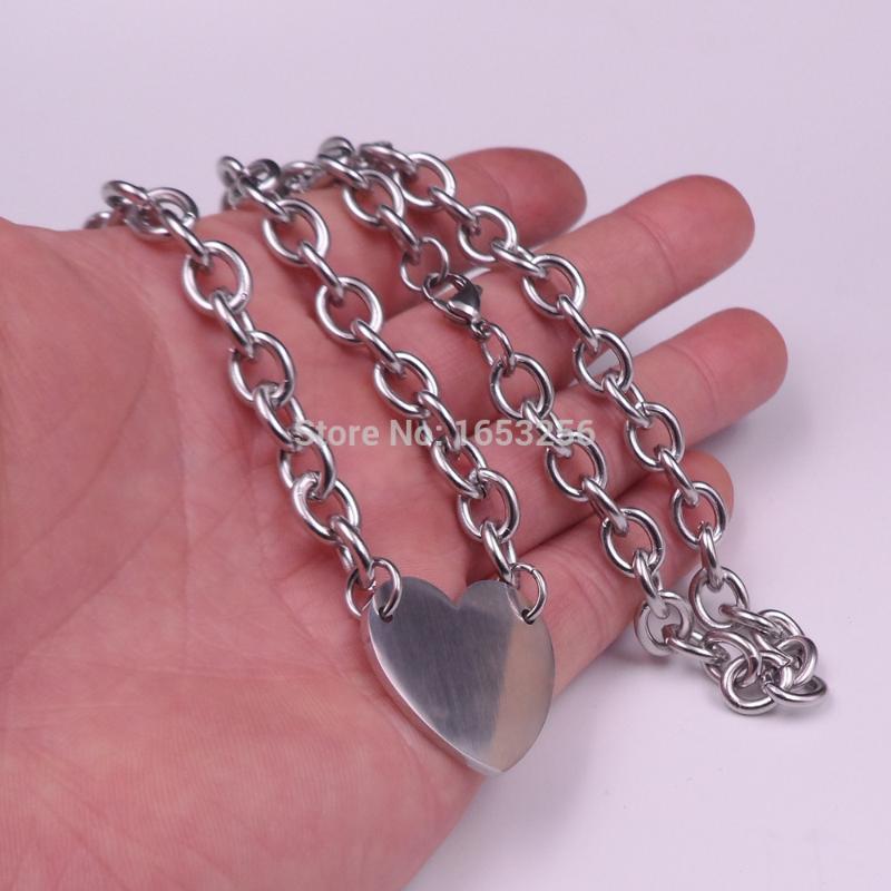 Brand New stainless steel Jewelry Cute Large Heart Tag Pendant Necklace Smooth Oval chain 8mm 22'' for Fashion women Men Gifts