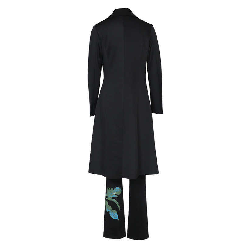 Women Long Trench Coat Women Sets Women's Autumn Winter Fashion Temperament Print Flower Windbreaker Wide Leg Pants Suit 211007