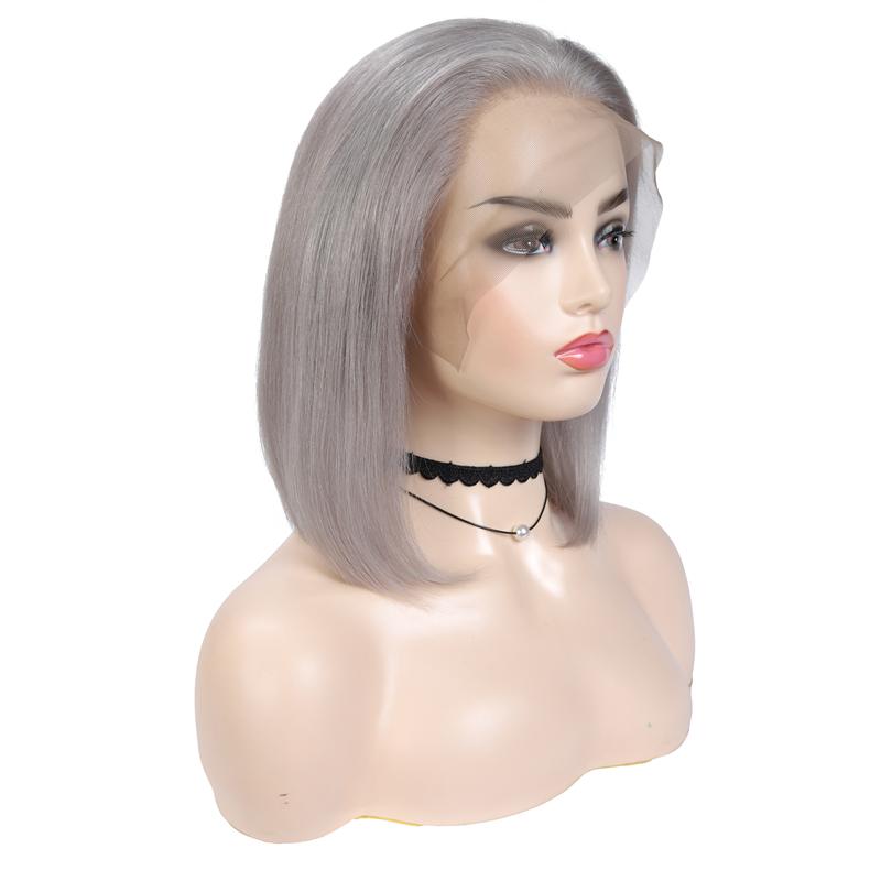 Grey Lace Front Human Hair Wigs 13X4 Brazilian Remy Straight Colored Sliver Gray Bob For Women Pre Plucked 150%