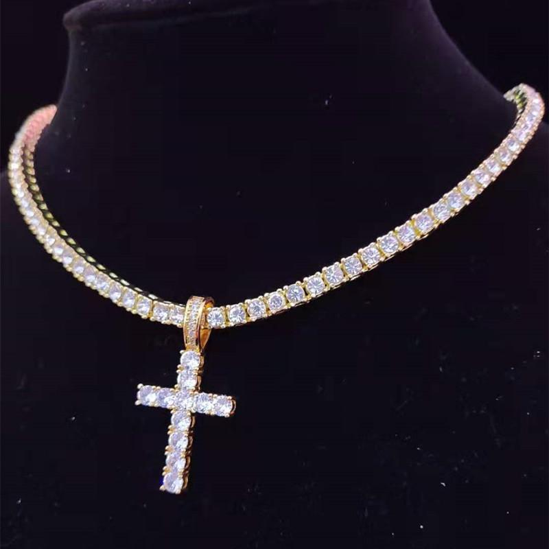 Pendant Necklaces Men Women Hip Hop Cross Necklace With 4mm Zircon Tennis Chain Iced Out Bg HipHop Jewelry Fashion Gift