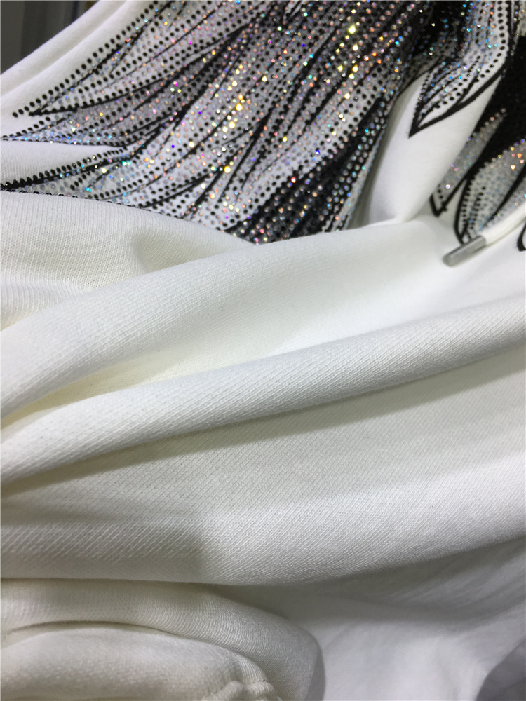 Autumn european Design womens hooded long sleeve wing rhinestone patched loose couple lovers sweatshirt jumper hoodies