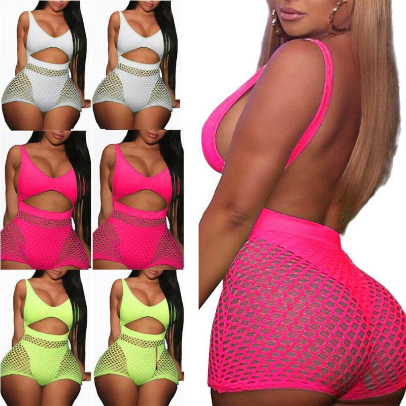 2 pieces Set Women Fishnet Sheer Mesh Playsuit Bodysuit Romper Set Sleeveless Front Hole Backless Top Tank+ Shorts sets, White
2 pieces Set Women Fishnet Sheer Mesh Playsuit Bodysuit Romper Set Sleeveless Front Hole Backless Top Tank+ Shorts sets, White