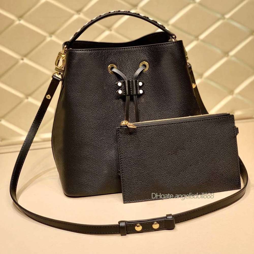Luxury Womens LU drawstring bucket brown genuine leather letter embossing multi pochette shoulder crossbody tote shopping bag mirror 7A qual