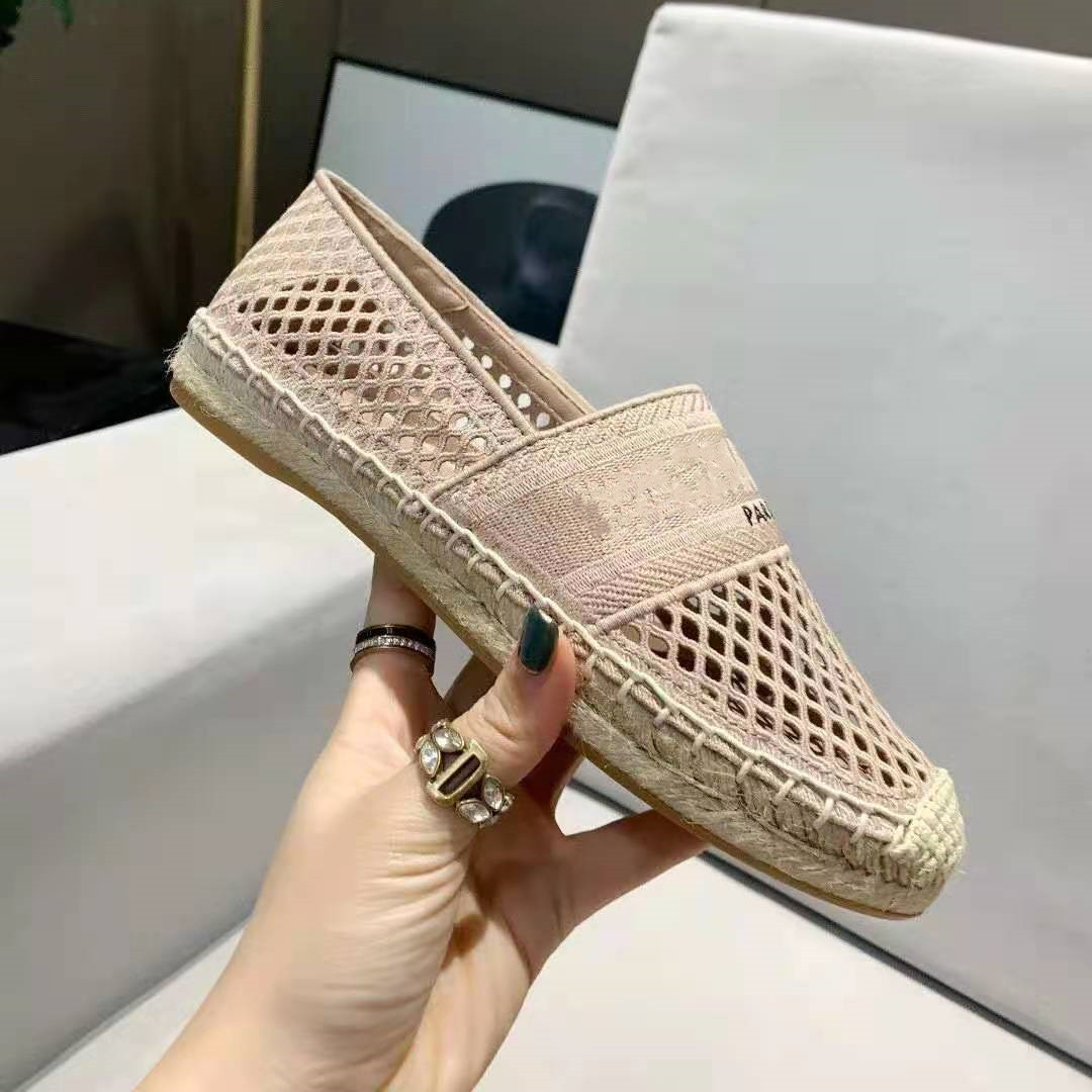 Chic Femmes Espadrille Robe Chaussures Open-Open-Open-maillaison Signe de coton Lady Lady Lady Star Brodé Semelle Semelle Plat-Loafer