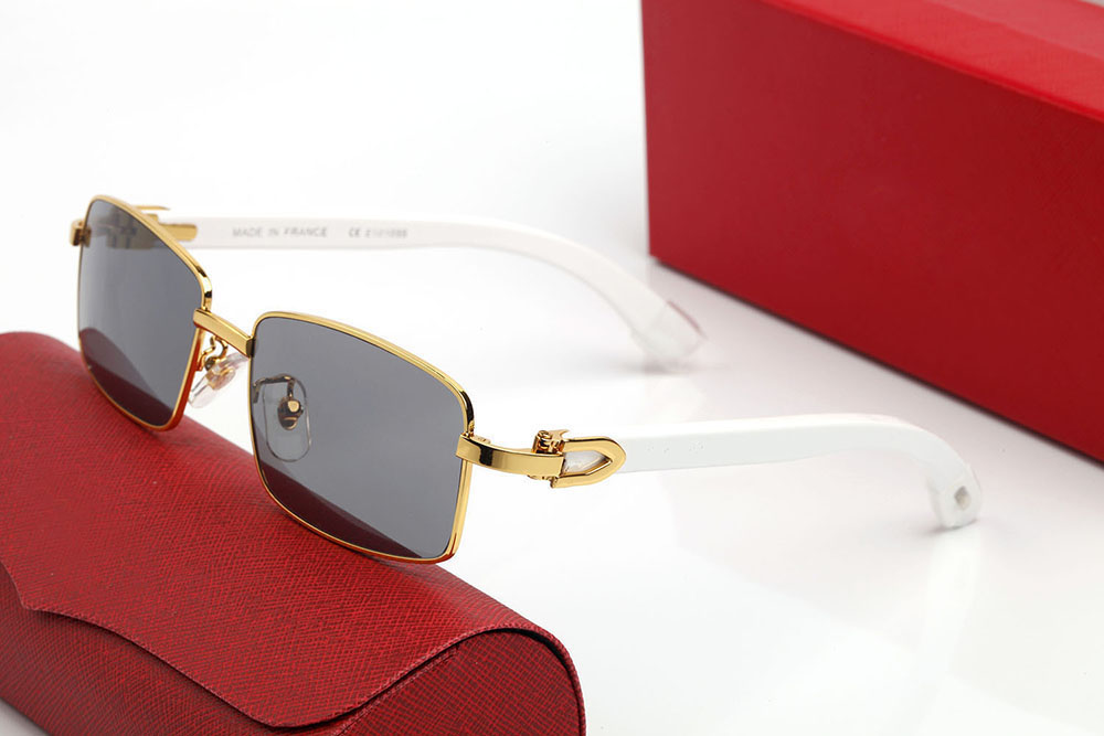Designer Sunglasses Mens Buffalo Horn Sunglasses for Women Polarize Black Lens White Wooden Square Driving Sunglass Full Frame Eyeglass Luxury Brand Eyeglasses