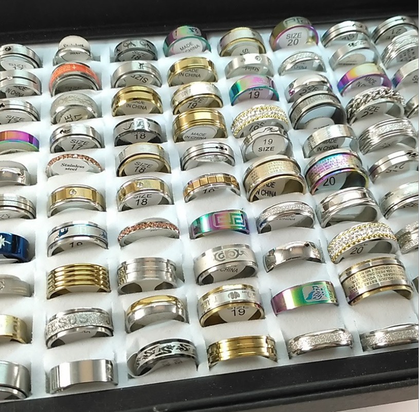 bulk 100pcs women ring set stainless steel gold silver couple black rings men jewelry gift wedding band party