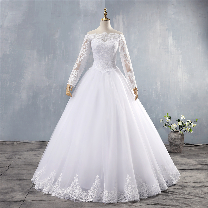 ZJ9151 Sexy Ball Gown Elegant Long Sleeve Wedding Dress For Plus Size Women 2021 Bride Dresses Lace Bottom