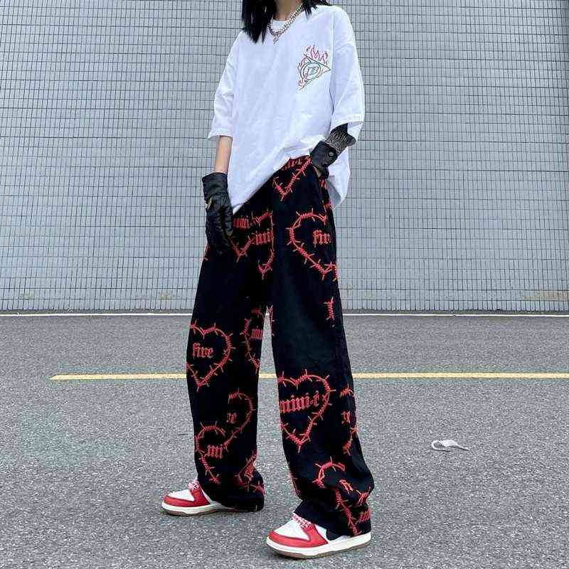 MINGLIUSILI Y2k Pants Women Fashion Autumn Gothic Wide Leg Pant Punk Streetwear Loose Casual Vintage Trousers 211124