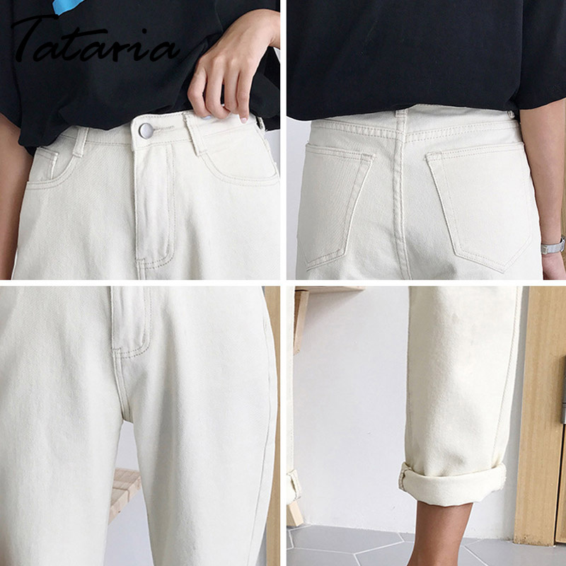 Tataria Jeans Harem For Women Loose Vintage Harem Beige Women's Jeans Pants High Waist Cotton Jean Female Boyfriend Denim 210302