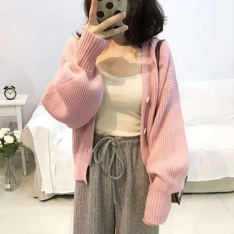 Women Long Sleeve Knitted Cardigan Autumn and Winter Plus Size Loose Solid Women's Sweater Single Breasted Female Cardigan 11636 210528wtt