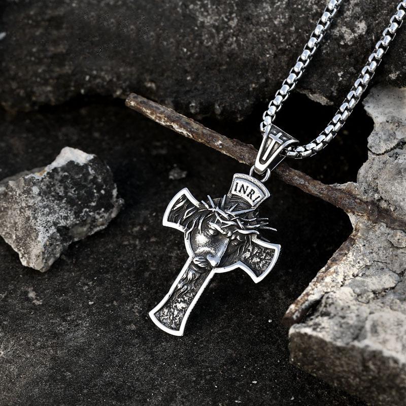 Pendant Necklaces Christ Jesus Crucifix Necklace Stainless Steel Christian Thorns Crown For Men Women Religious Jewelry