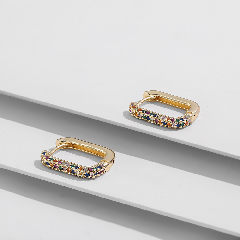 Minimalist Geometric Square Crystal Small Hoop Earrings for Women Fashion Gold Color Metal Earring Ear Buckle Jewelry