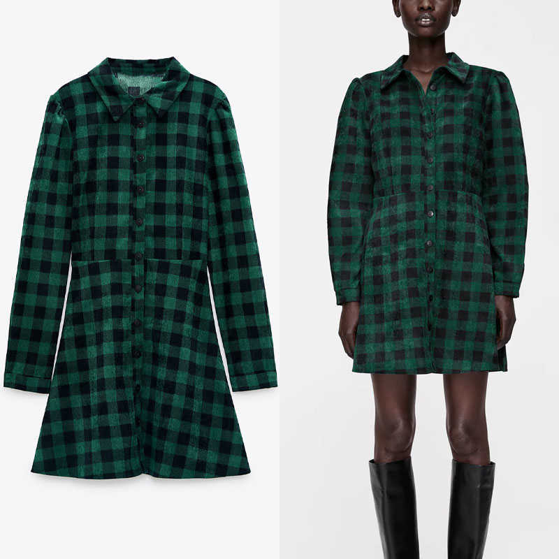 Za Green Corduroy Plaid Shirt Dress Women Long Sleeve Vintage Office Lady Short Dresses Woman Fashion Front Button Vestido 210602
Za Green Corduroy Plaid Shirt Dress Women Long Sleeve Vintage Office Lady Short Dresses Woman Fashion Front Button Vestido 210602