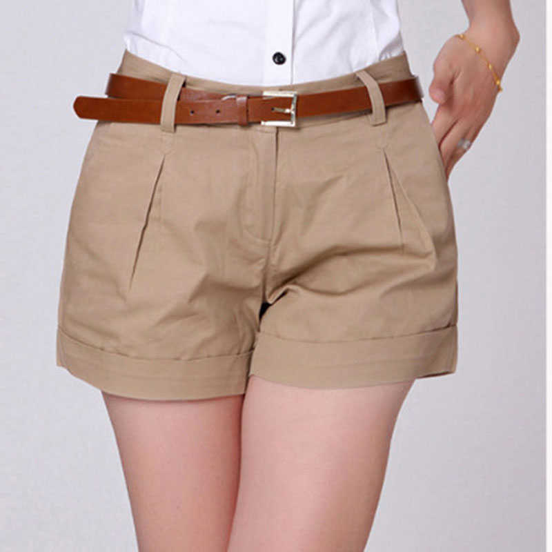 Summer Woman Shorts Ladies Casual Short Pants Fashion Draped Office OL Solid Color Pant Female Khaki&White Plus Size 210611