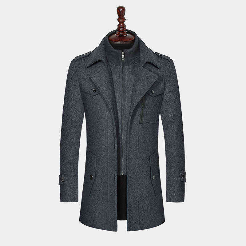 Men Woolen Blends Coats Autumn Winter Solid Color Windproof Mens Wool Overcoat Double Collar Business Casual Trench Men's Coat 211122