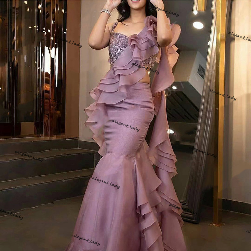 Lavender Ruffles Chiffon Gradient Evening Gowns for Women Prom Party Dress Mermaid Engagement Prom Dresses abendkleider