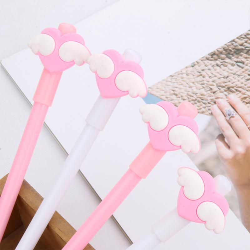 Angle Wing Pink Cartoon Gel Pens for School Student Study 0.5mm Heart Black Ink Pen for Girl Gift Teacher Office Supplies