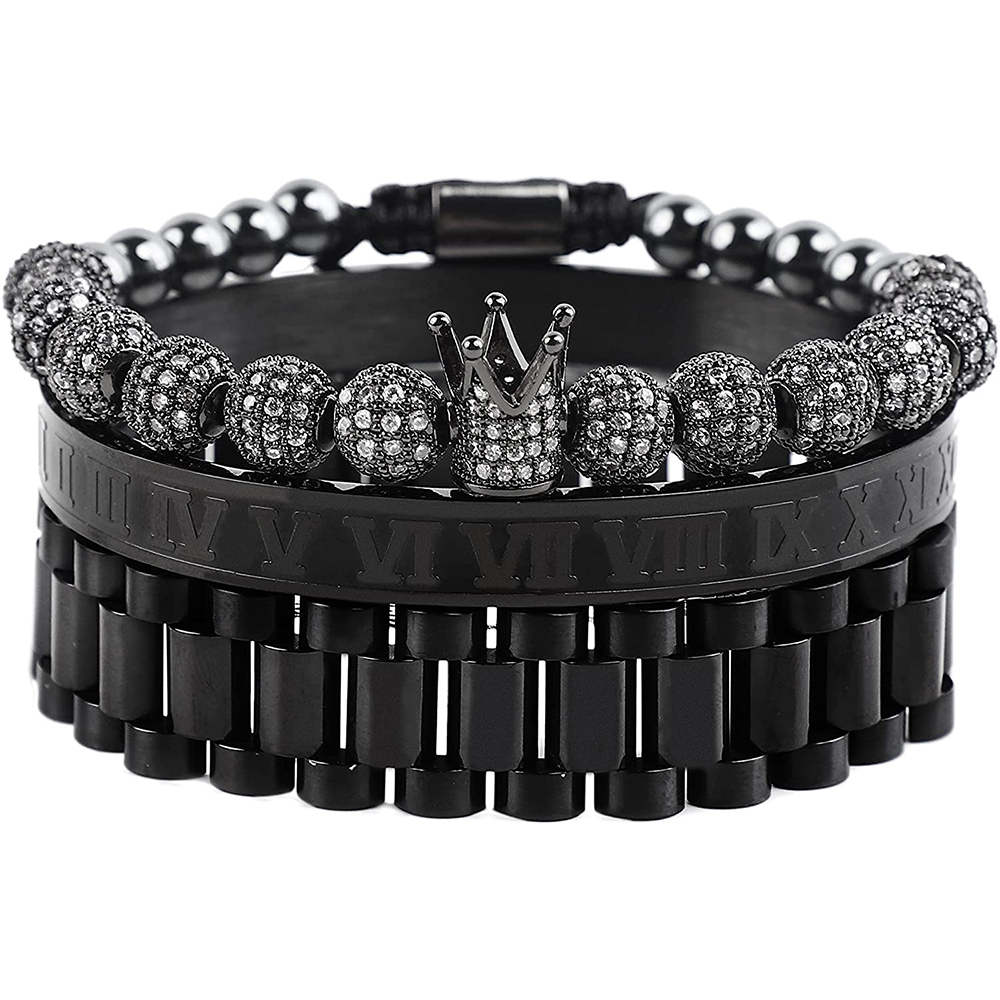 3pcs/set Imperial Crown King Mens Bracelet Pave CZ Gold Bracelets for Men Luxury Charm Fashion Cuff Bangle Birthday Jewelry