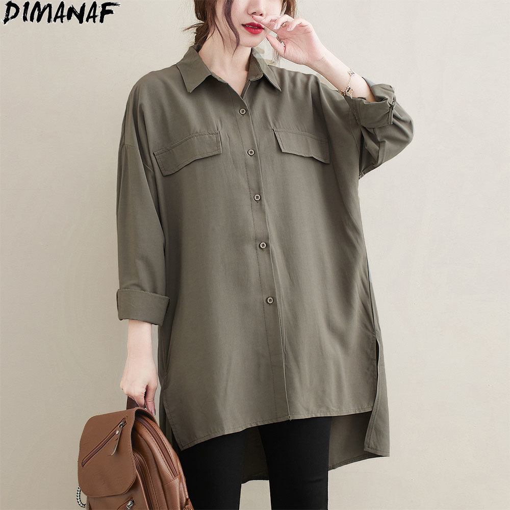 DIMANAF Plus Size Shirts Women Blouse Casual Cardigan Basic Spring Full Sleeve Big Size Blouse Oversize 5XL 210225