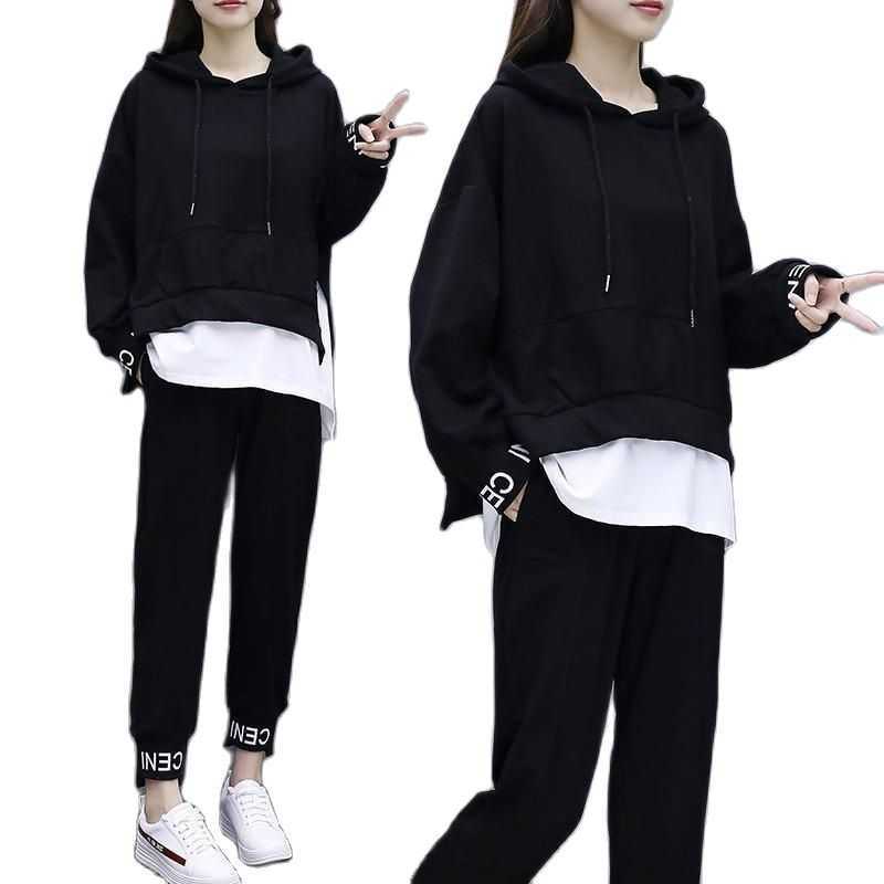 Spring And Autumn Korean Version Plus Size Tracksuit Women 2021 Fashion Hip-Hop Two Piece Set Women Casual Sports Suit Women Y0625