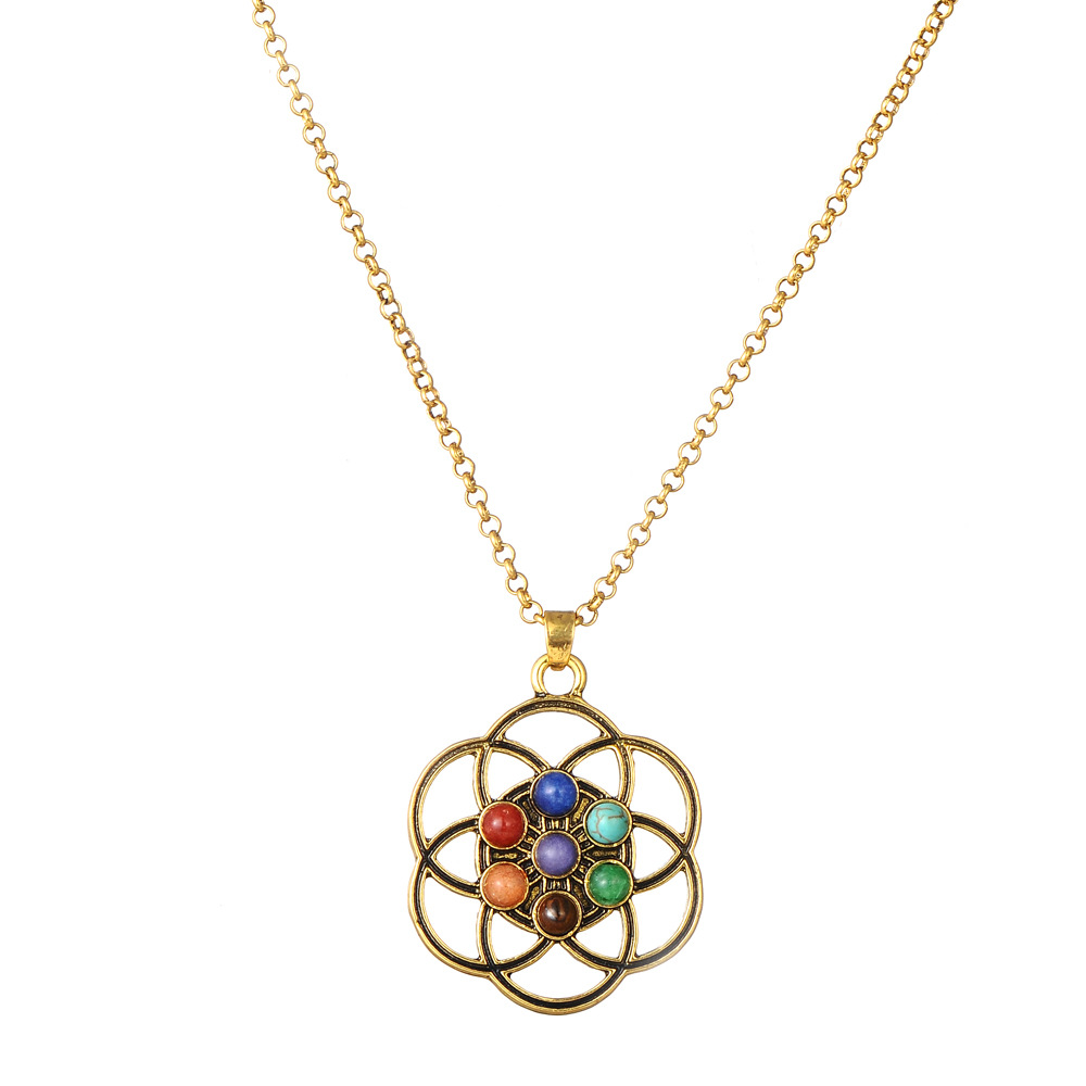 New 7 Chakras Pendulum Necklaces Colorful Natural Stone Tree Of Life Pendant Necklaces Women Yoga Jewelry
