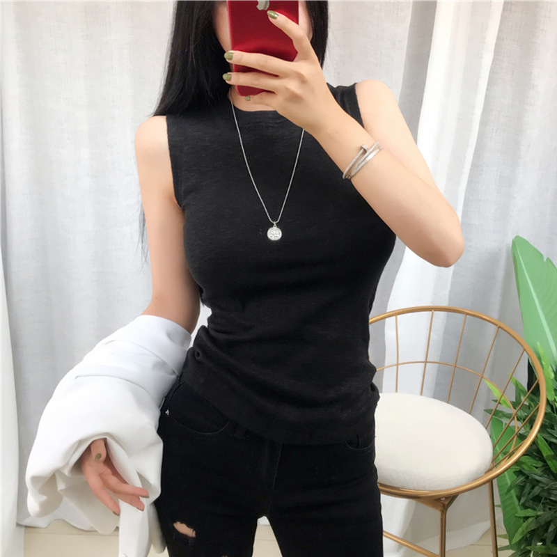 Women Spring Summer Tank Tops Sleeveless Slim fit Korean Tee Tops Ladies Round Neck Vest Singlets Camisole Cotton Slim Thin 2021 210308