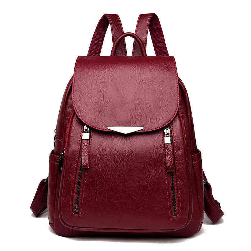 Casual Backpack Female Brand Leather Women's Backpack Large Capacity School Bag For Girls Double Zipper Fashion Shoulder Bags Y1105