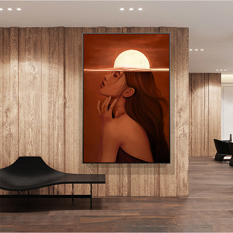 Abstract Girl Sunrise Red Pictures Canvas Painting Wall Art For Living Room Modern Decorative Picture NO FRAME