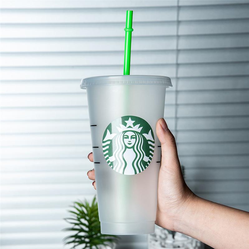 DHL Free Starbucks 24OZ/710ml Plastic Tumbler Reusable Clear Drinking Flat Bottom Cup Pillar Shape Lid Straw FY4460