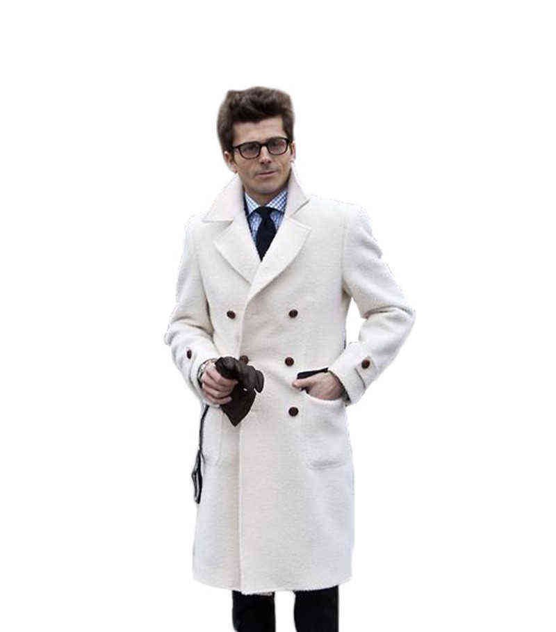 Solid White England Style Woolen Overcoat Men's Thick Plus Double-Breasted Long Coat Casual Winter Fashion Warm Jacket 211122