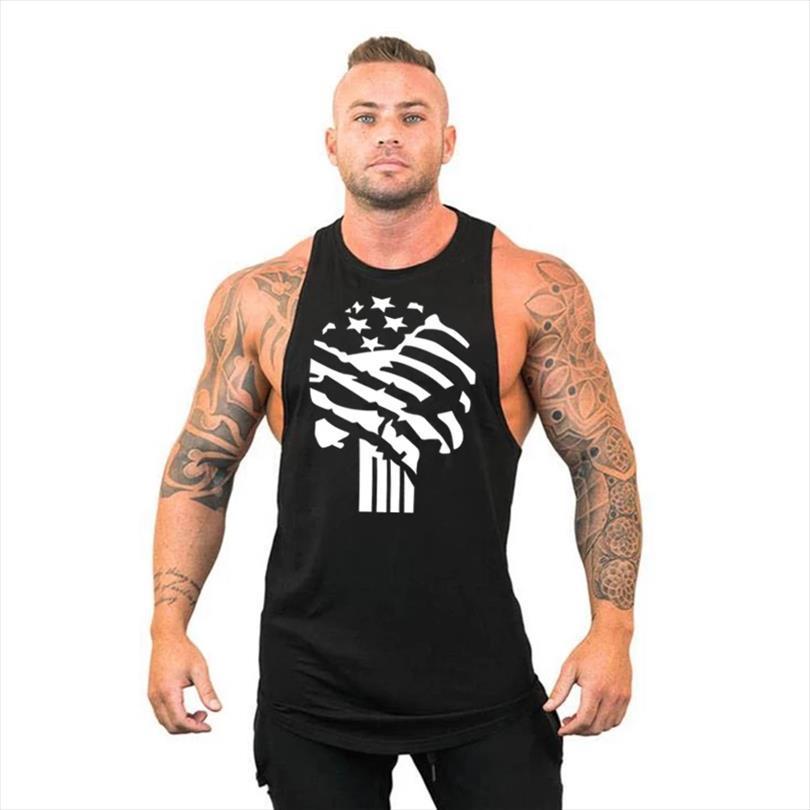 gym clothing compression vest fitness mens tank cotton bodybuilding stringer tankmuscle singlet workout sleeveless shirt, White;black