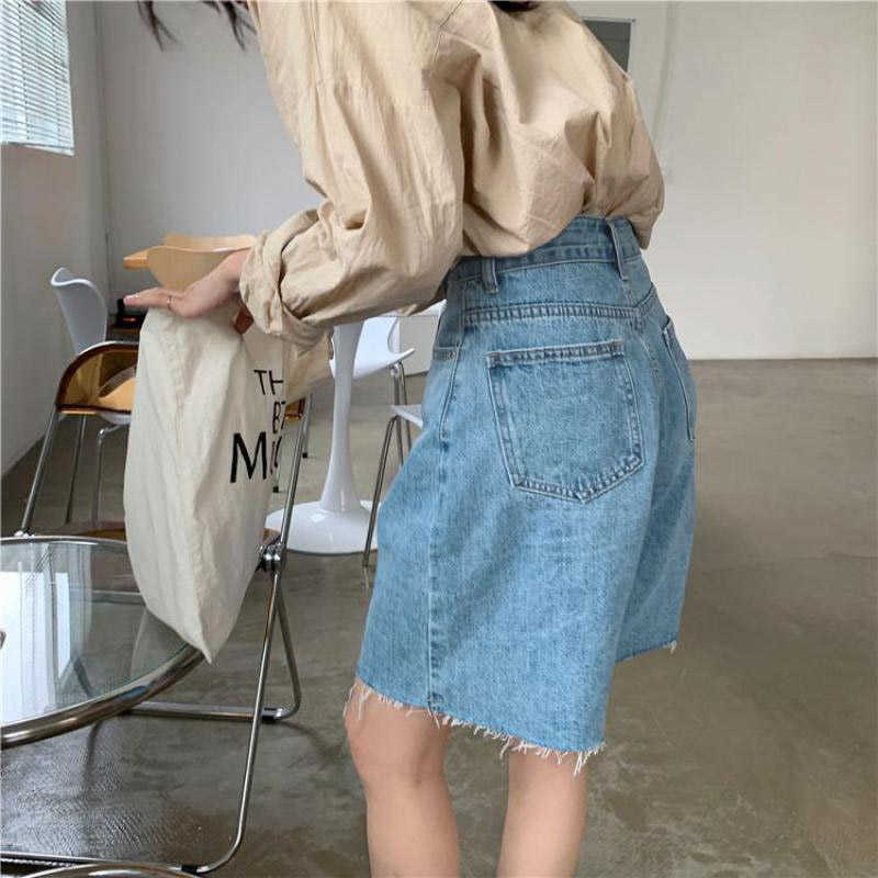 Genayooa Streetwear Blue Cotton Denim Shorts Jeans Korean Style Summer Half- Length Short Feminino High Waist Biker 210714