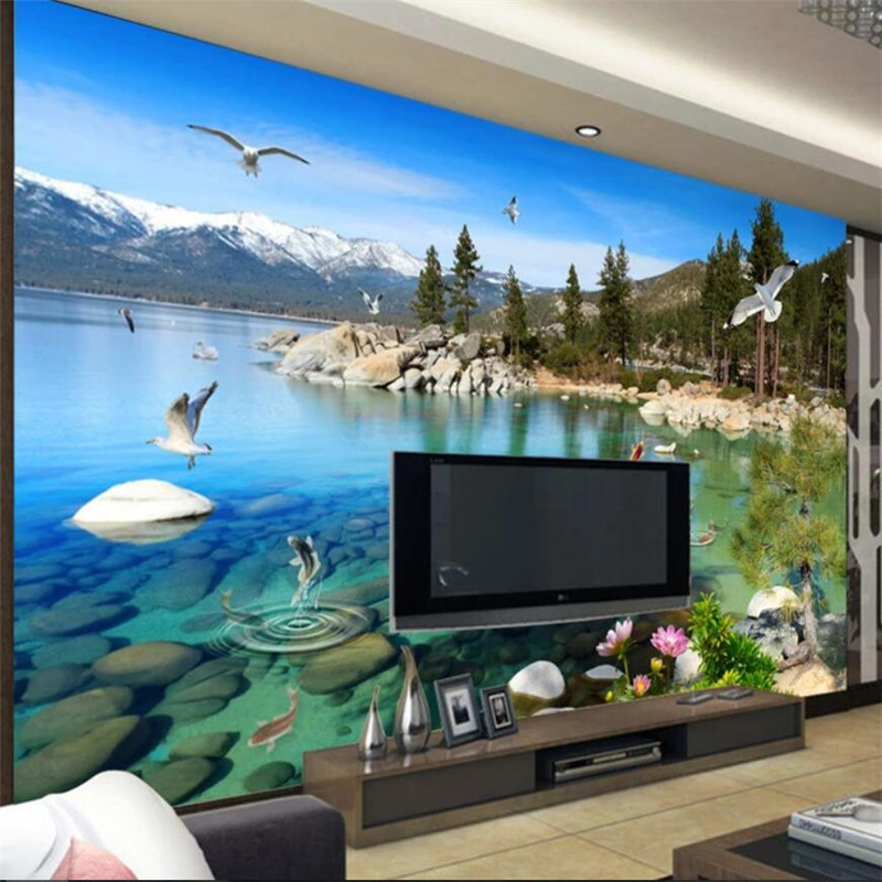 Customize 3d wallpapers atural lake scenery decorative painting custom large mural green wallpaper