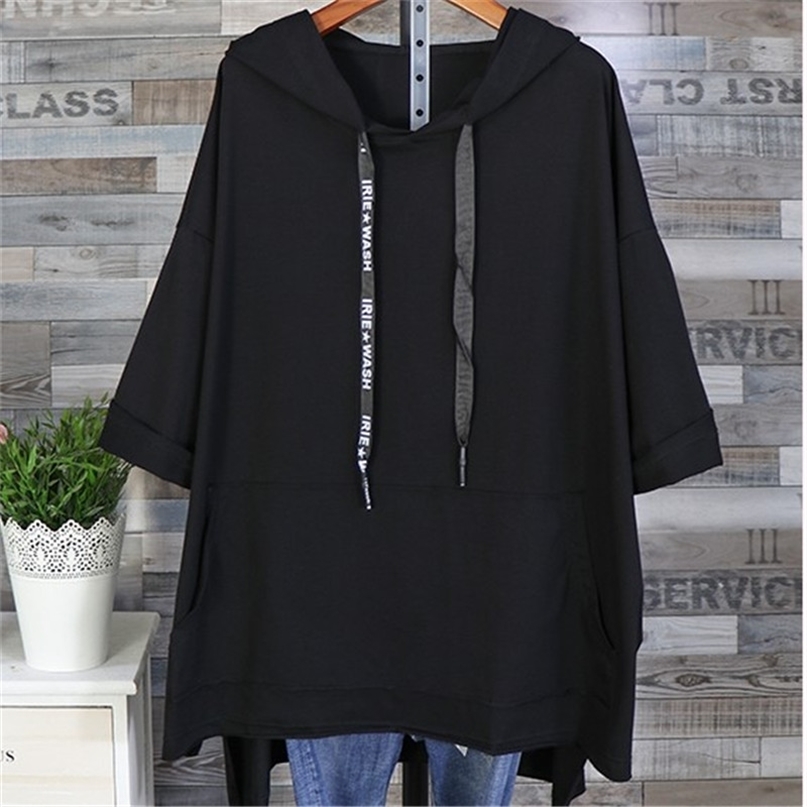 Women Spring Summer Tops 5XL Oversize Womens Clothing Relaxed Short Sleeve Girl Loose Long Cap Long Batwing Shirts Coat 201204