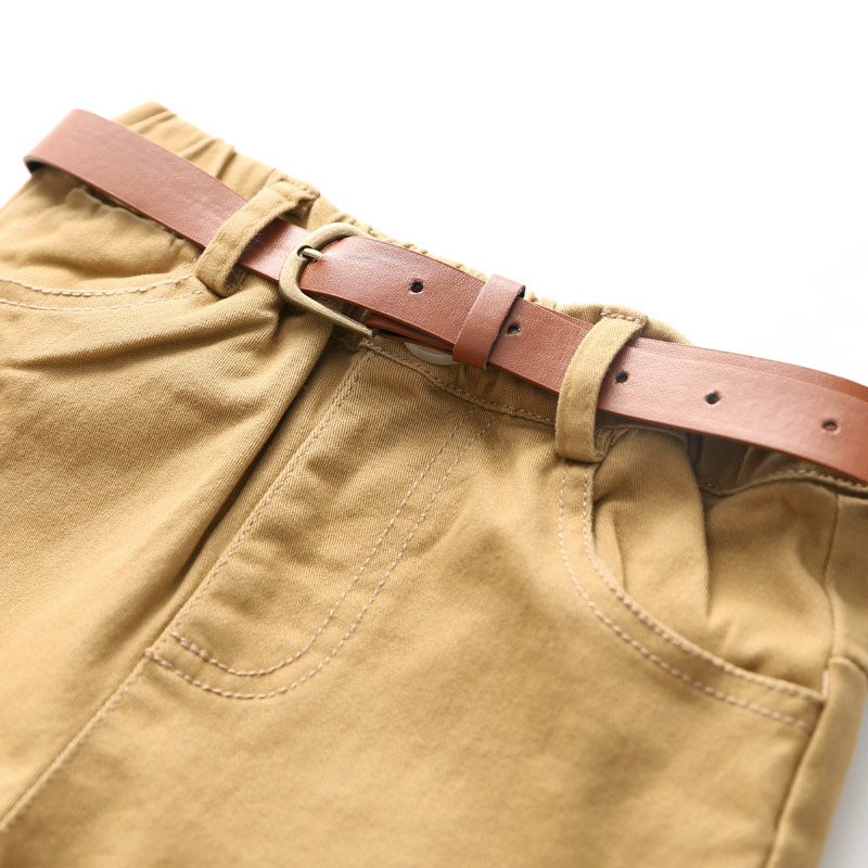New Autumn Spring 2 3 4 6 8 Years Children'S Clothing Solid Color For Kids Baby Boys Cotton Long Pants Trousers With Belt 210306