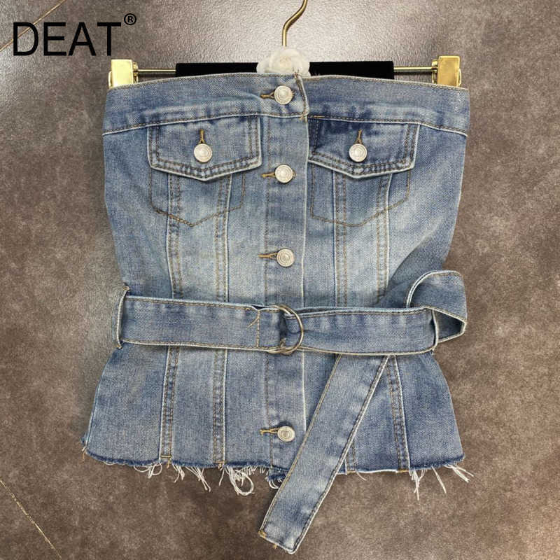 deat summer brest denim buttons metal spliced waist belt short top strapless sexy high street clothes WS30905L 210709, Figure color
deat summer brest denim buttons metal spliced waist belt short top strapless sexy high street clothes WS30905L 210709, Figure color