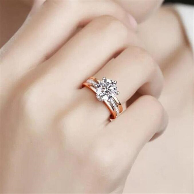 Wedding Rings for Women, Sterg Sier Rose Gold Fill with White Topaz and Cubic Zirconia, Round Cut Eternity Band, Sizes 6-10