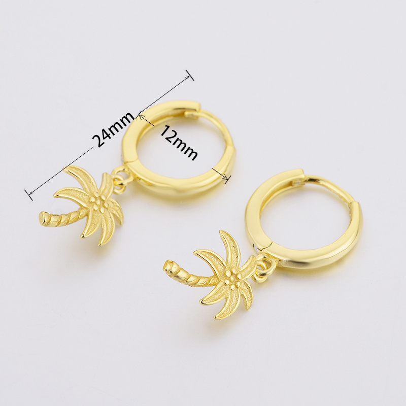Women Authentic Fashion 925 Sterling Silver Coconut Tree Dangle Hoop Earrings Girls Cartoon Earrings Jewelry Moda Bijoux