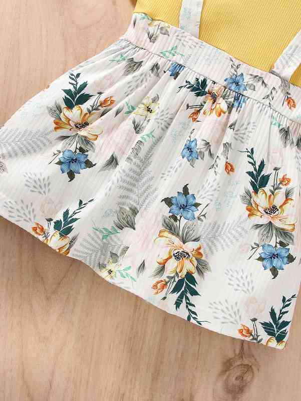 Baby Floral Print Ruffle Trim 2 In 1 Dress SHE