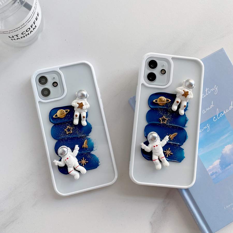 3D Astronaut Planet space Luxury Phone Cases for iphone 13 11 Pro MAX 8 7 Plus 12 13pro X XS XR SE2020 White Shockproof Shell Cover