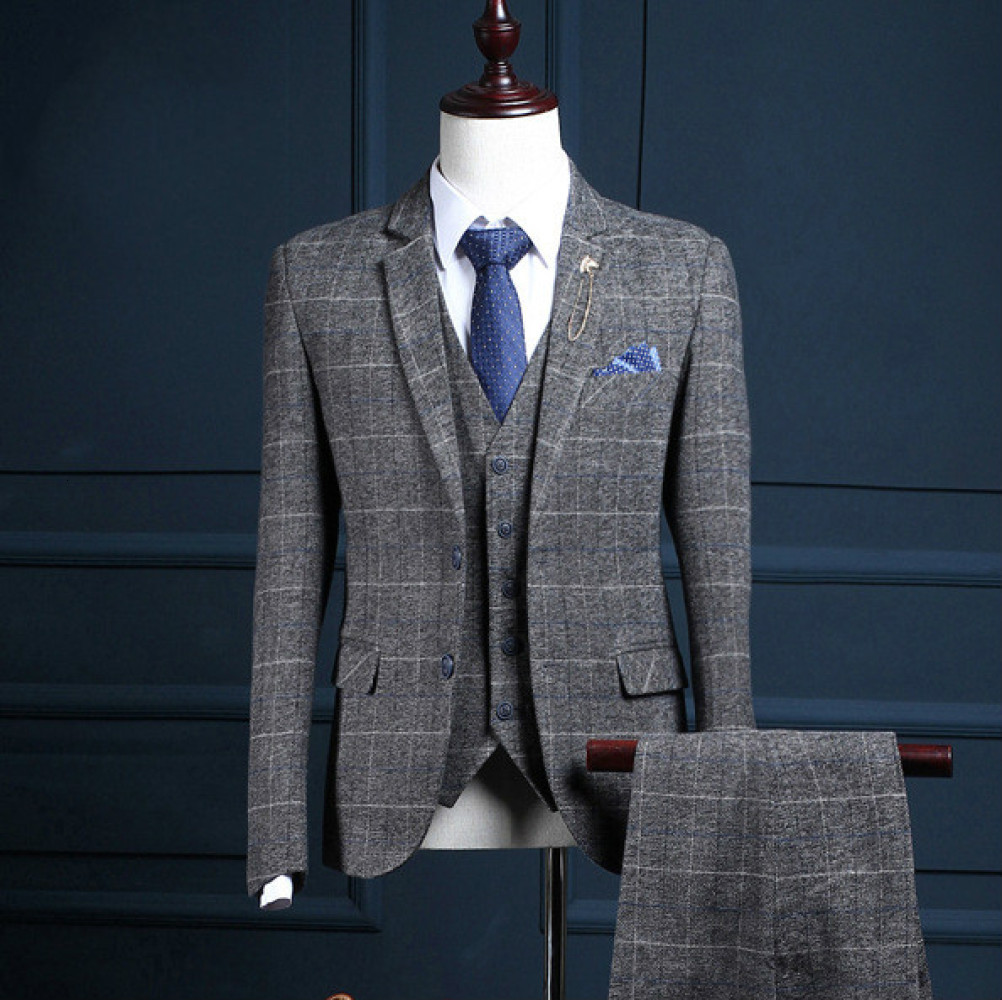 2021 Autumn Male Pieces British Plaid Formal Business Suit Slim Fit Costume Homme Mariage Set Css4, Gray
2021 Autumn Male Pieces British Plaid Formal Business Suit Slim Fit Costume Homme Mariage Set Css4, Gray