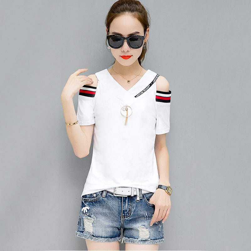 BOBOKATEER off the shoulder tops for women tshirt summer t-shirt cotton t shirt women shirts tee shirt femme camiseta mujer 210306