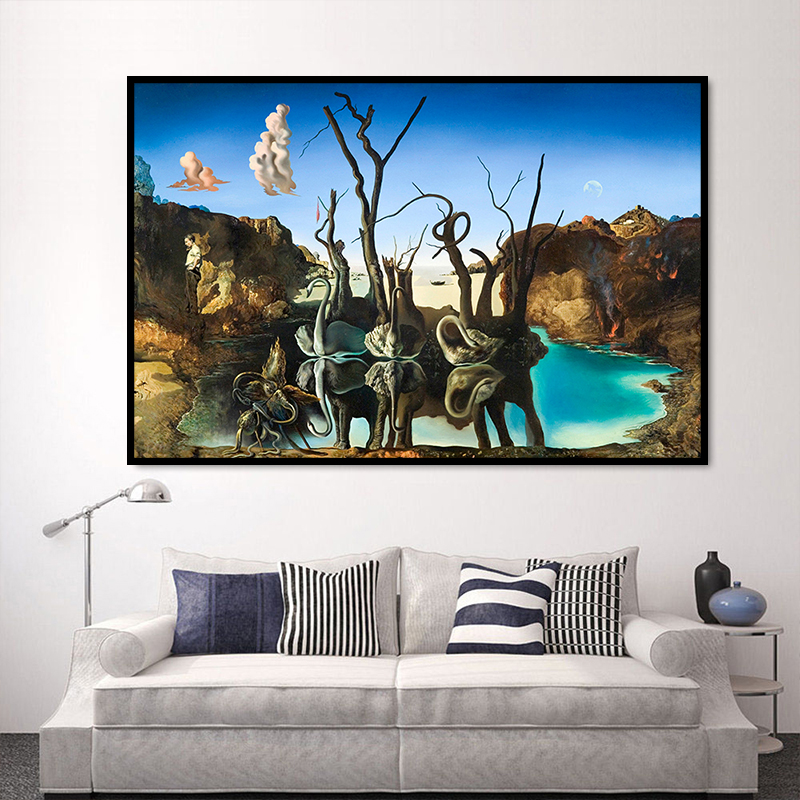 Salvador Dali Swans Reflecting Elephants Canvas Painting Abstract Posters and Print Wall Art Picture Living Room Decor Cuadros